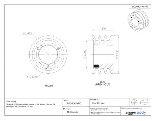 TB Woods 3V803 Narrow V-Belt Sheave 3V Belt Section 3 Grooves SK Bushing - Diamond Home USA