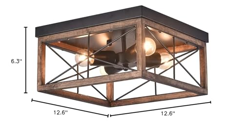 Rustic Farmhouse Cage Shape Ceiling Light Black and Brown 4-Light Geometric - Diamond Home USA