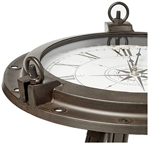 Urban Designs Industrial Porthole Metal Round Clock Coffee & End Table - Brown - Diamond Home USA
