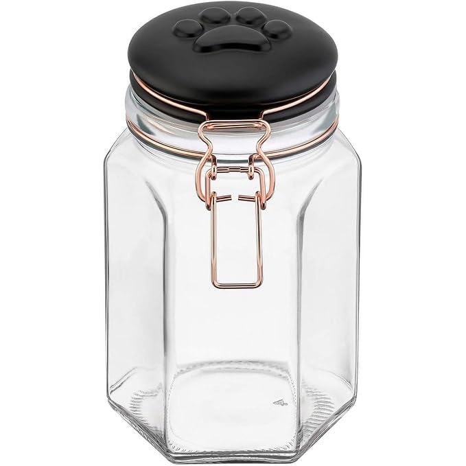 Pet Clear With Black Lid Treats Canister 40 Oz Brown Solid Ceramic Glass