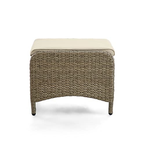 Beige Set of 2 Outdoor Resin Wicker Ottomans with Cushions Brown Classic - Diamond Home USA