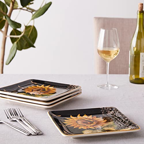 Certified International French Sunflowers Salad/Dessert Plate 8.25-Inch black - Diamond Home USA