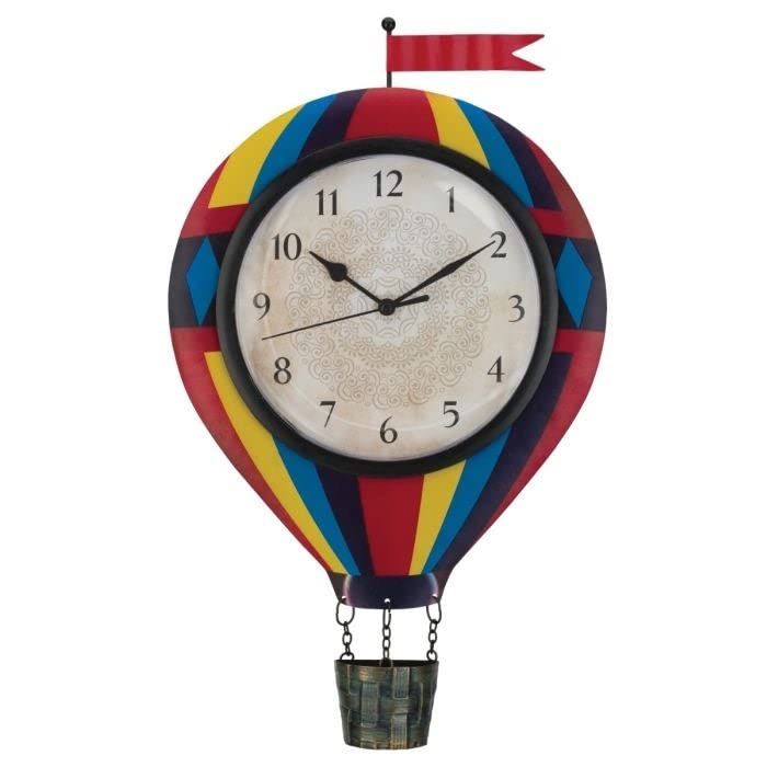Clock Hot Air Balloon Multi Color Metal