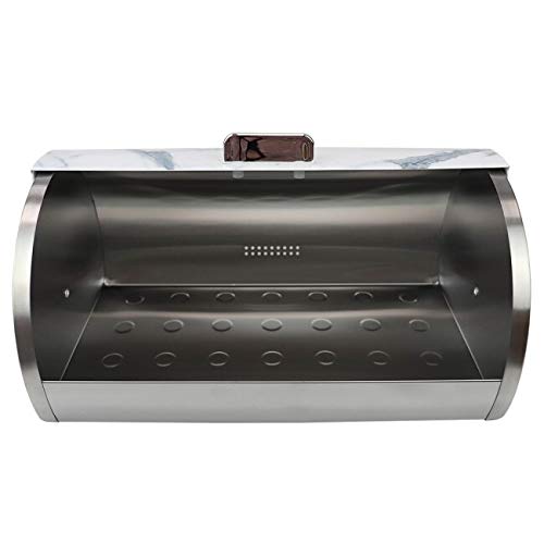 Marble Like Roll Top Lid Steel Bread Box White Handmade - Diamond Home USA