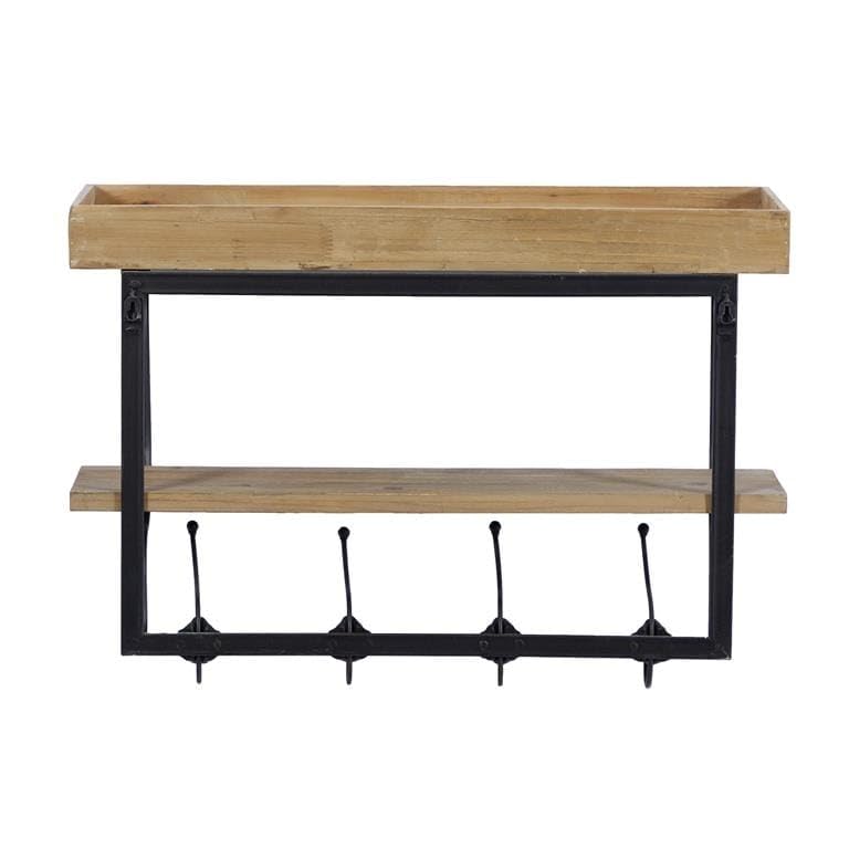 Vintage Appeal Light Brown Wood Farmhouse Wall Shelve with Hooks Natural - Diamond Home USA