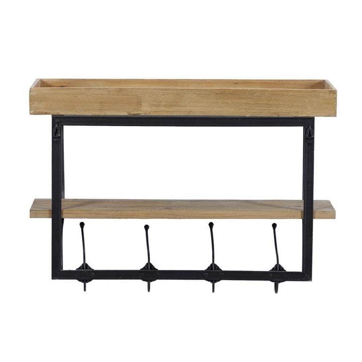 Vintage Appeal Light Brown Wood Farmhouse Wall Shelve with Hooks Natural - Diamond Home USA