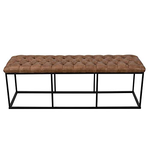 Large Decorative Bench with Light Brown Faux Leather Solid Industrial Tufted - Diamond Home USA