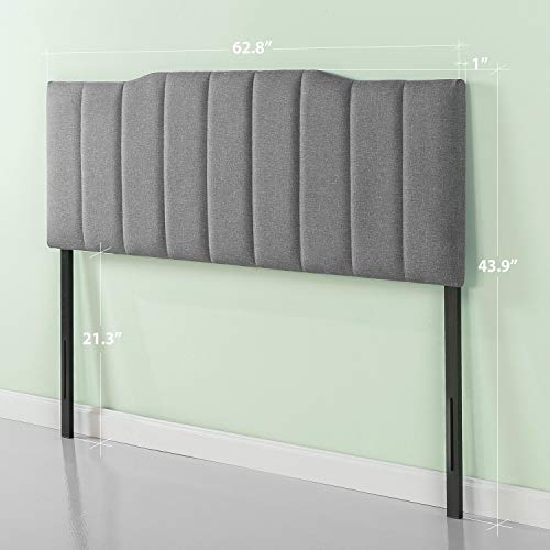ZINUS Satish Upholstered Channel Stitched Headboard in Grey Queen