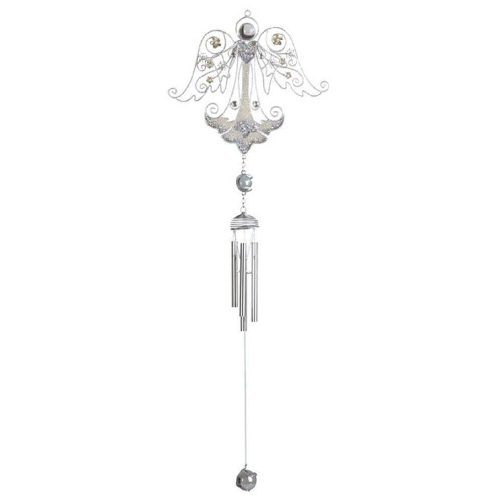 23" Long Silver Angel pper and Gem Wind Chime Garden Patio Decoration Multi