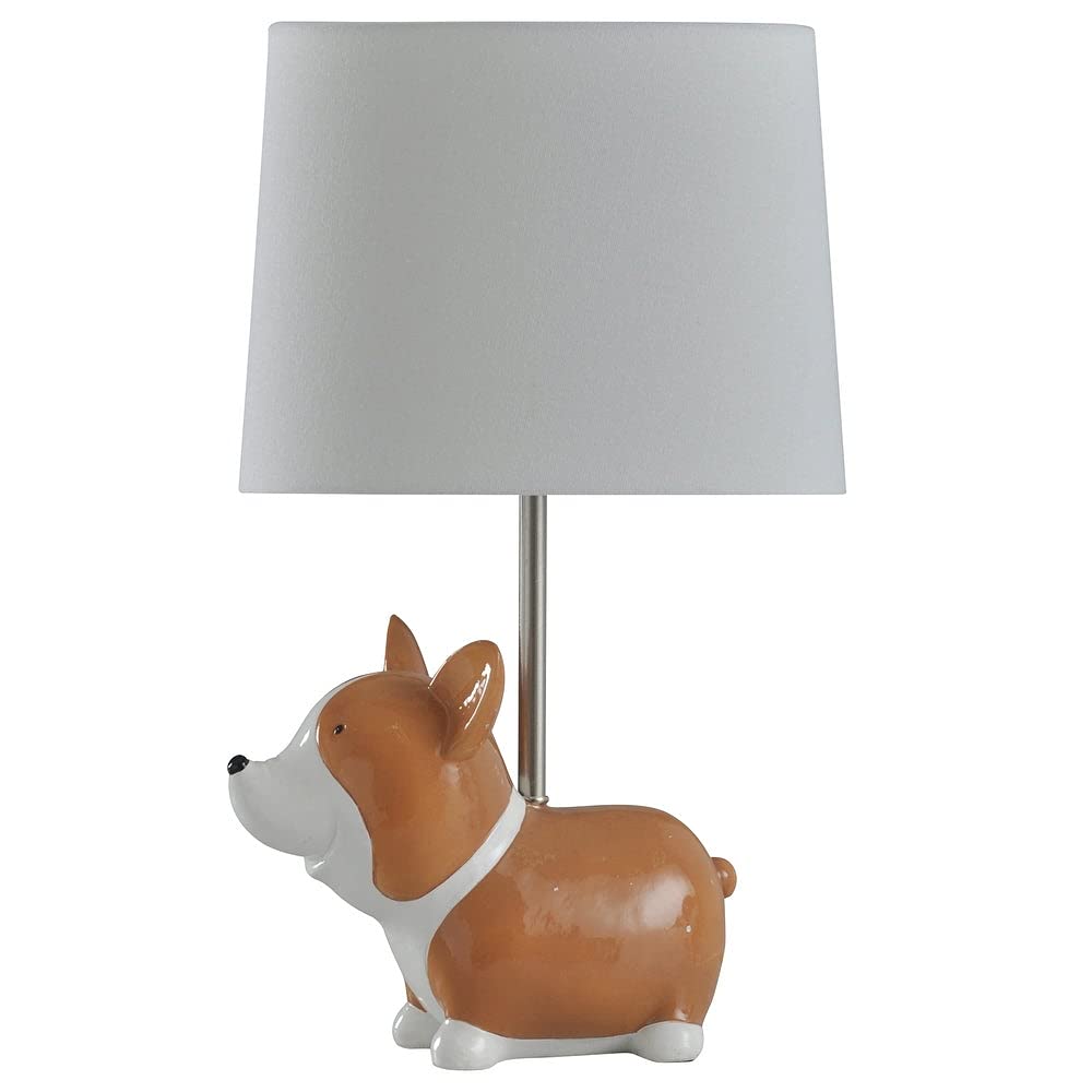 Brown/White Corgi Accent Lamp Beige