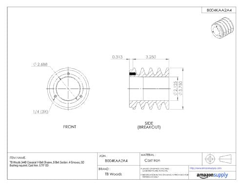 TB Woods 444B Classical V-Belt Sheave B Belt Section 4 Grooves SD Bushing - Diamond Home USA