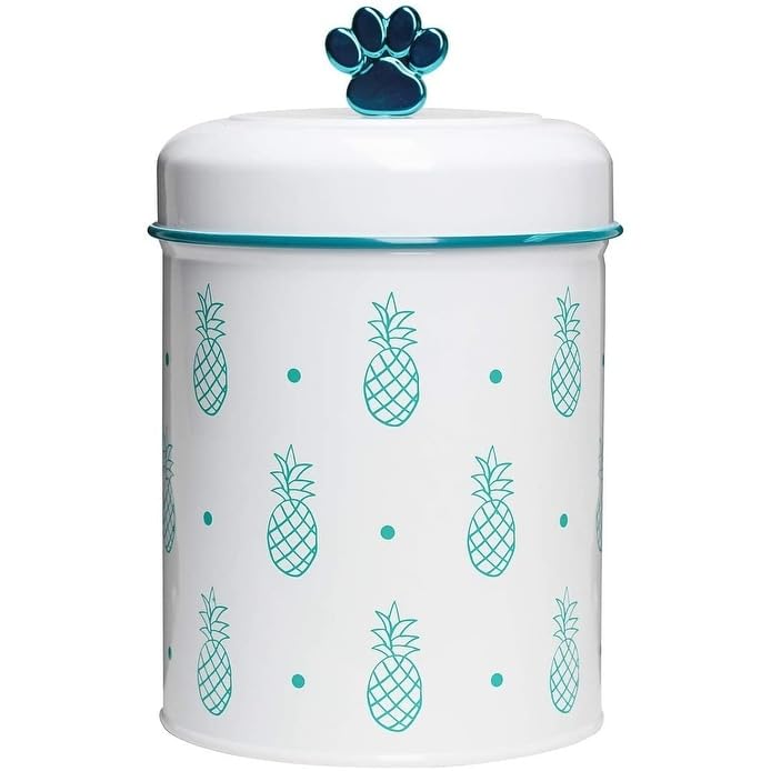 Pet Pineapple Treats Canisters 64 And Oz Blue White Solid Metal - Diamond Home USA
