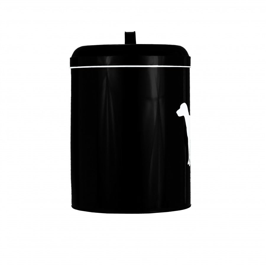 Pet Dog Food Canister Large 9.5" X 14.1" Black White Solid Metal - Diamond Home USA