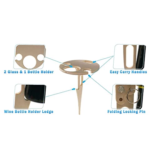 Portable Outdoor Wine Table with Bottle Holder Foldable Mini Wooden Glass Rack - Diamond Home USA