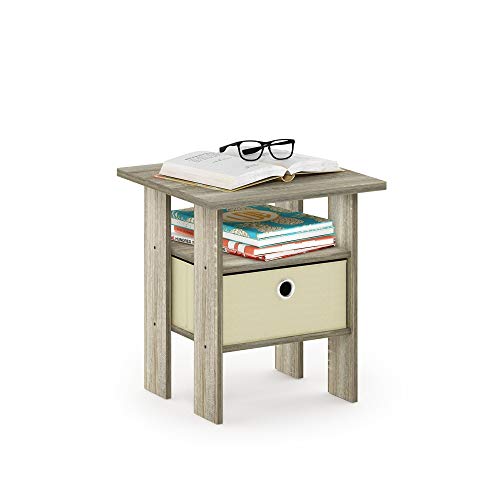 End Table Nightstand with Bin Drawer Oak/Ivory Beige Modern Contemporary - Diamond Home USA
