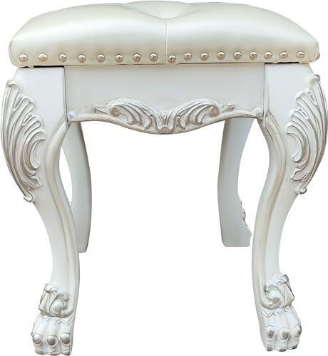 Acme Furniture Dresden II 20" Traditional Faux Leather Vanity Stool in White - Diamond Home USA