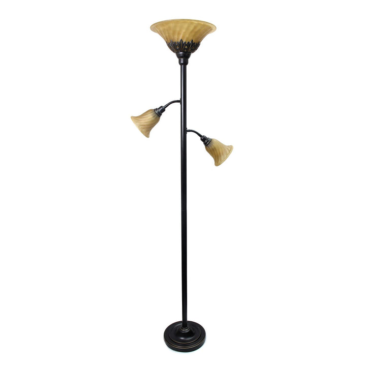 Lalia Home Bronze and Amber 3-Light Torchiere Floor Lamp RESTORATION BRONZE/AMBER SHADES