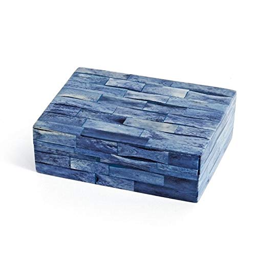 Rectangular Decorative Box Blue Transitional Bone Wood Natural Finish Storage