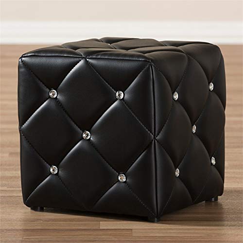 Baxton Studio Stacey 14" Square Faux Leather Ottoman in Black - Diamond Home USA