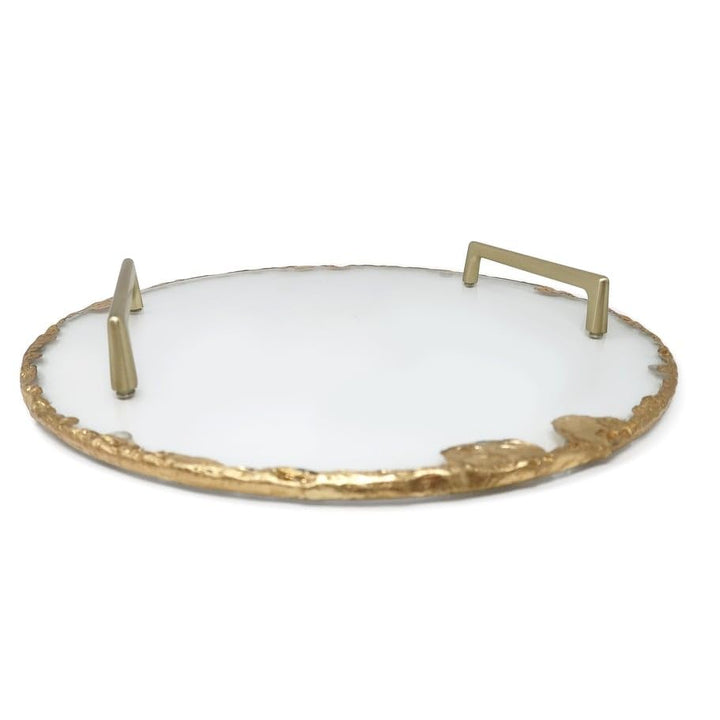 Round Glass Tray with Gold Rim and Handles-13 d 13" d - Diamond Home USA