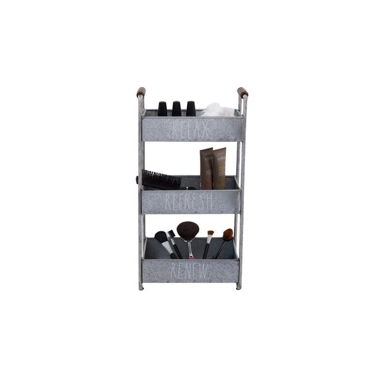 3 Tier Bath Organizer Relax Refresh Renew Silver Farmhouse Metal