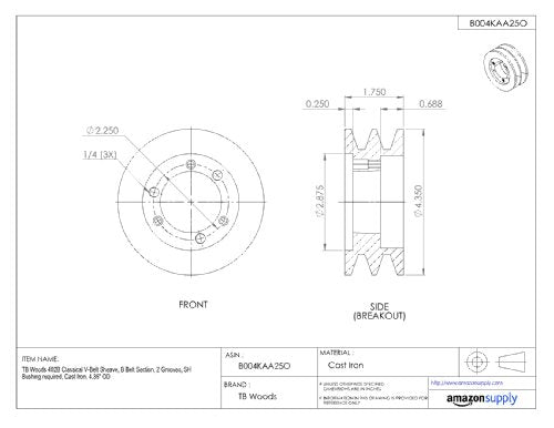 TB Woods 402B Classical V-Belt Sheave B Belt Section 2 Grooves SH Bushing - Diamond Home USA