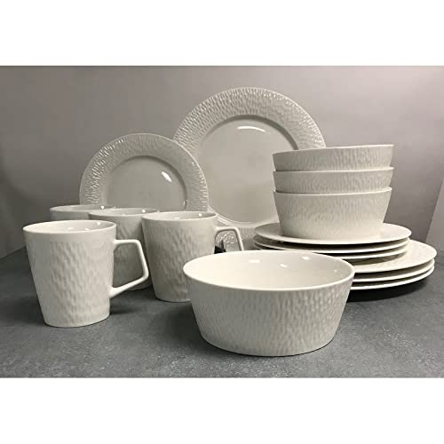 Rain Drop White 16pc Dinner Set Solid Modern Contemporary Round Porcelain 16 - Diamond Home USA