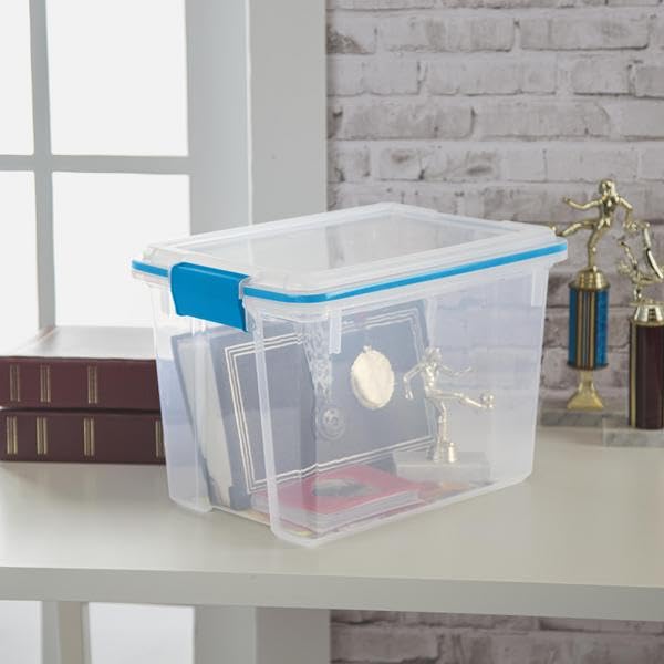 Sterilite 20 Qt Gasket Box Stackable Storage Bin with Latching Lid and Tight - Diamond Home USA