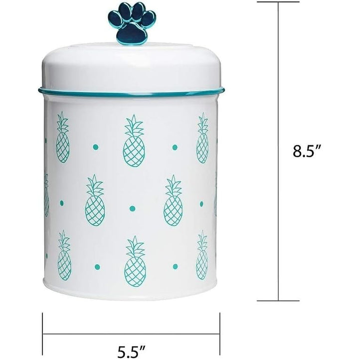 Pet Pineapple Treats Canisters 64 And Oz Blue White Solid Metal - Diamond Home USA