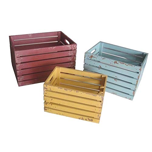 Colorful Distressed Wood Crates (Set Of 3) Multi Color Red Yellow Modern - Diamond Home USA