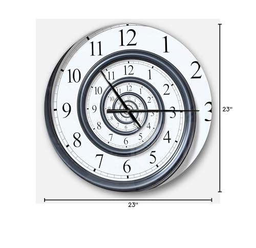 Design Art Time Spiral Analog Wall' Oversized Contemporary Metal Clock White 23 in. wide x 23 in. high - Diamond Home USA