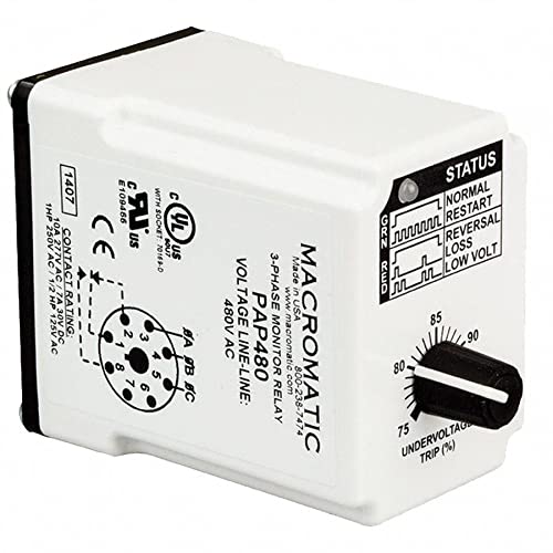 Macromatic Phase Monitor Relay 480VAC Input Voltage Contact Form: SPDT Base - Diamond Home USA