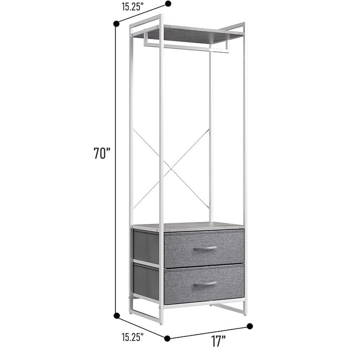 Clothing Rack with 2 Drawers Tall Closet Stand Dresser for Bedroom Grey - Diamond Home USA