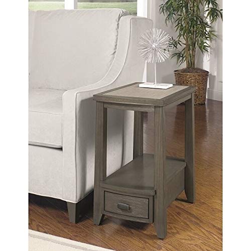 Solid Wood Chairside Table Grey Transitional Rectangle Pewter Veneer Brushed