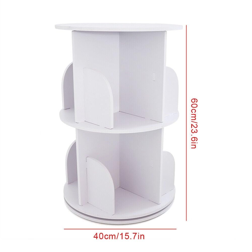 Rotating Bookshelf Display 2 Shelf Bookcase White Novelty Wood Painted Handmade - Diamond Home USA