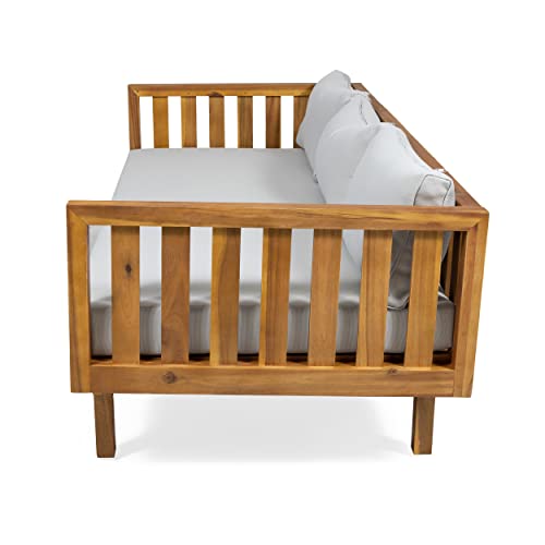 Outdoor 3-seat Acacia Daybed Grey Modern Contemporary Fabric Removable Light Gray+Teak