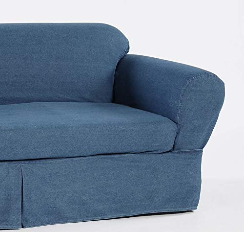 2 Piece Cotton Washed Heavy Denim Sofa Slipcover Blue - Diamond Home USA