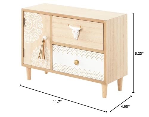Light Brown Wooden 3 Drawers Floral Jewelry Box With Bull Knob Modern - Diamond Home USA