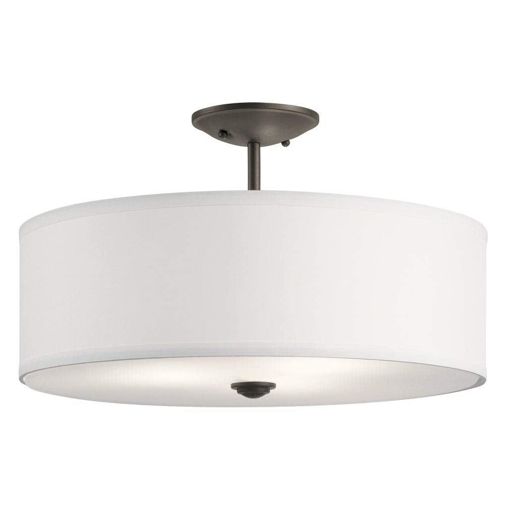 3-Light Olde Bronze Semi-Flush Mount Brown Transitional Glass Steel