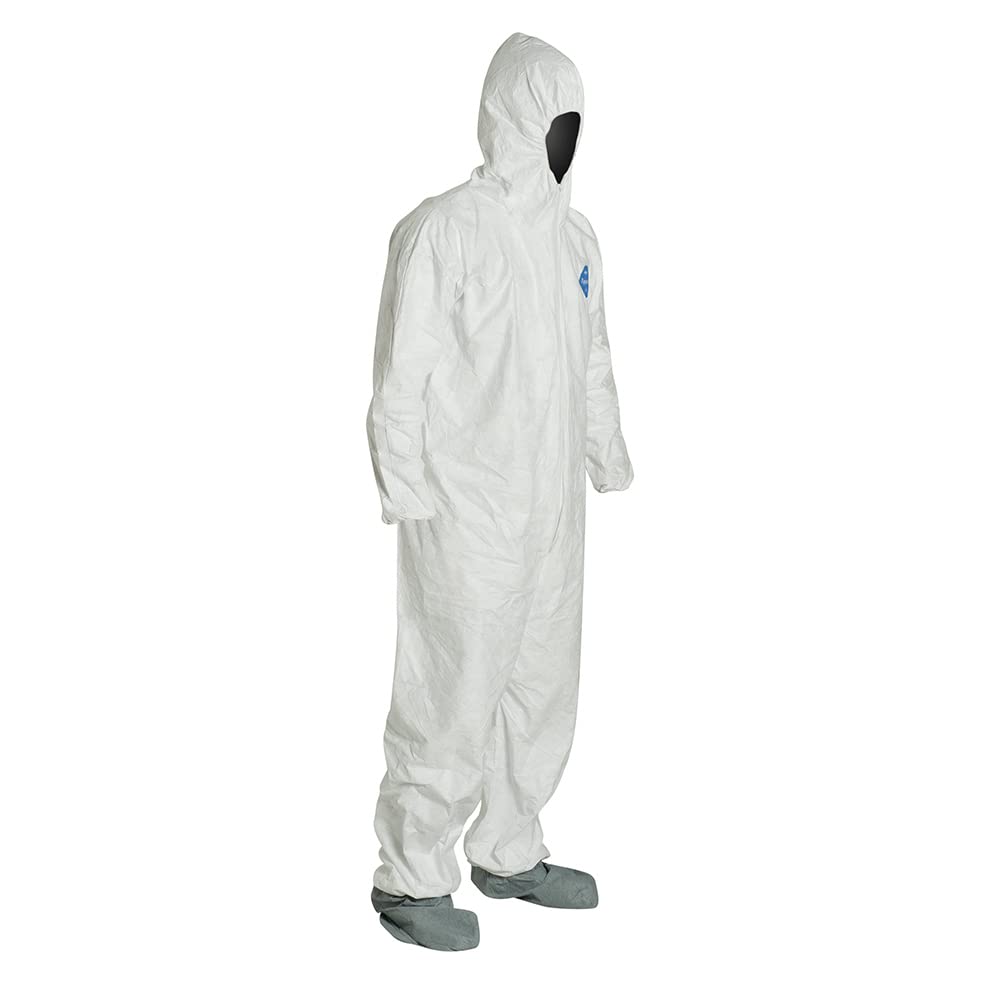 DuPont mens Hooded W/Elastic Wrists & Attached Boots Tyvek White X-Large US - Diamond Home USA