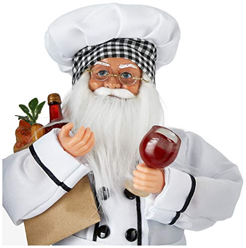 FOJOC I Cook with Wine Santa Figurine 18" Tall Black/White - Diamond Home USA