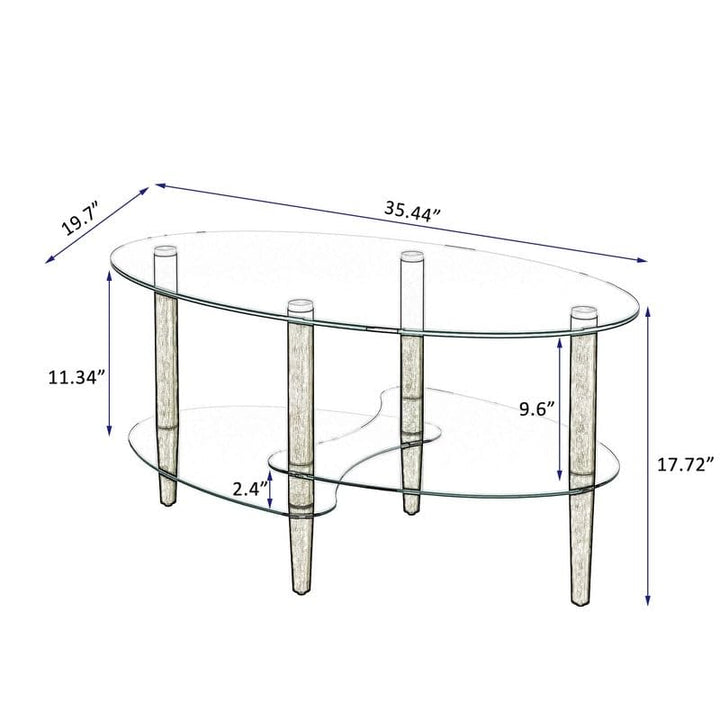 Oval Glass Coffee Table 3-Tier Transparent with Wood Leg Brown Modern - Diamond Home USA