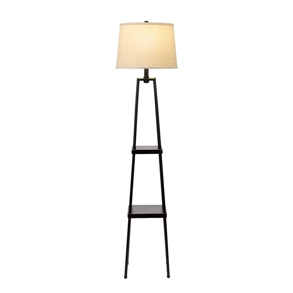 Lighting 3-Way 58-inch Distressed Iron Etagere Floor Lamp Black Modern - Diamond Home USA