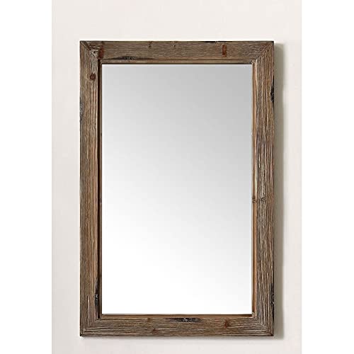 24 in. Framed Wall Mirror in Brown Glass Wood Finish Multi Medium