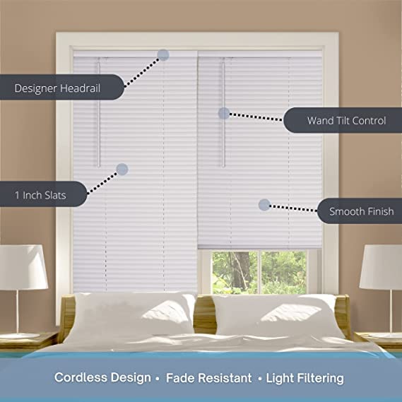 1" Cordless Vinyl Mini Blind - White