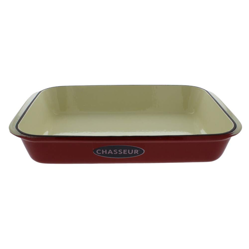 13" X 8" Red French Enameled Cast Iron Rectangular Roaster Dishwasher Safe