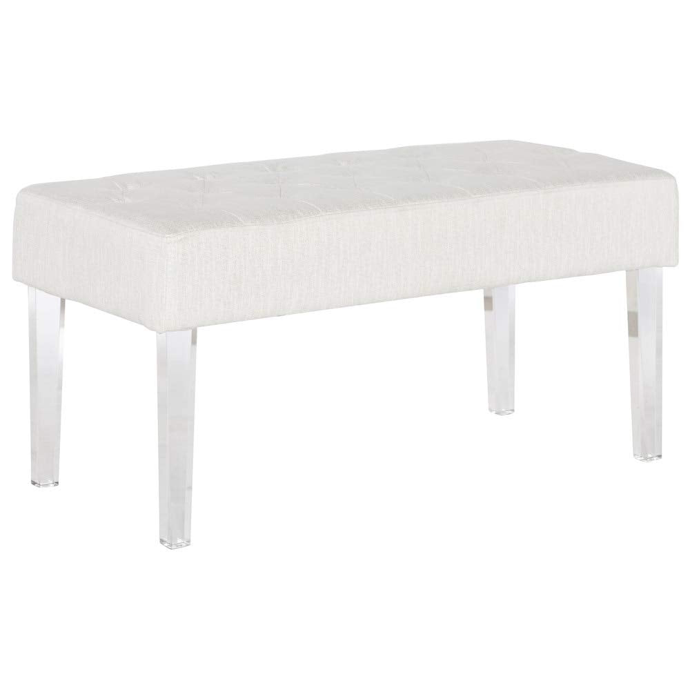 White Crystal Bench Solid Glam Acrylic Glossy Cushion Included Tufted - Diamond Home USA