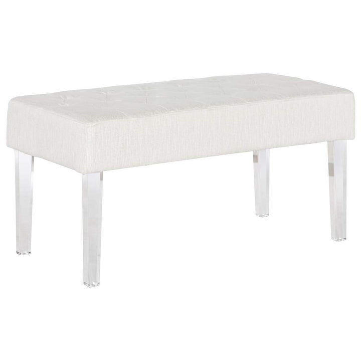 White Crystal Bench Solid Glam Acrylic Glossy Cushion Included Tufted - Diamond Home USA