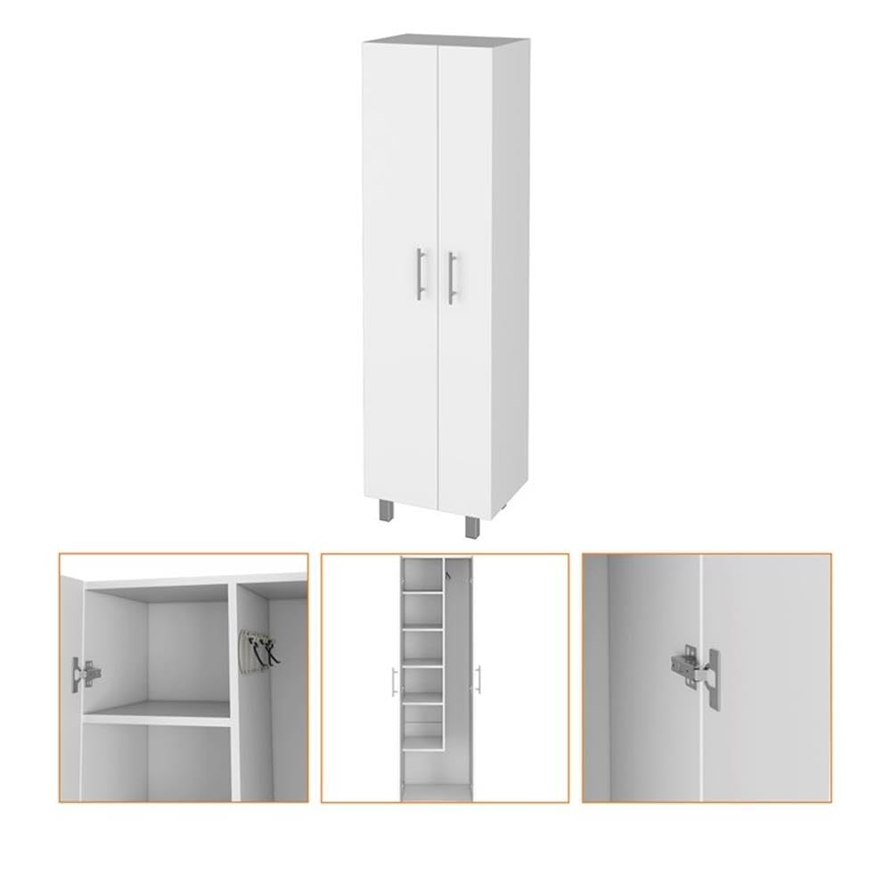 FM FURNITURE Norway Broom Closet Pantry Five Shelves White for Kitchen - Diamond Home USA
