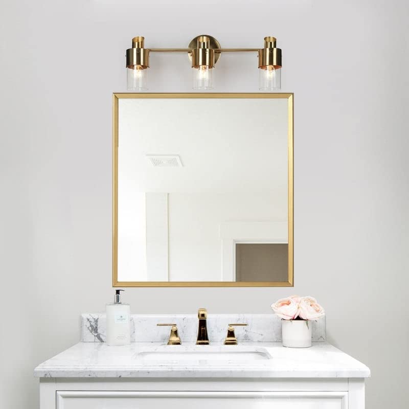 Modern Gold 3-Light Linear Bathroom Vanity Light Clear Glass Wall Lighting 19.5" - Diamond Home USA